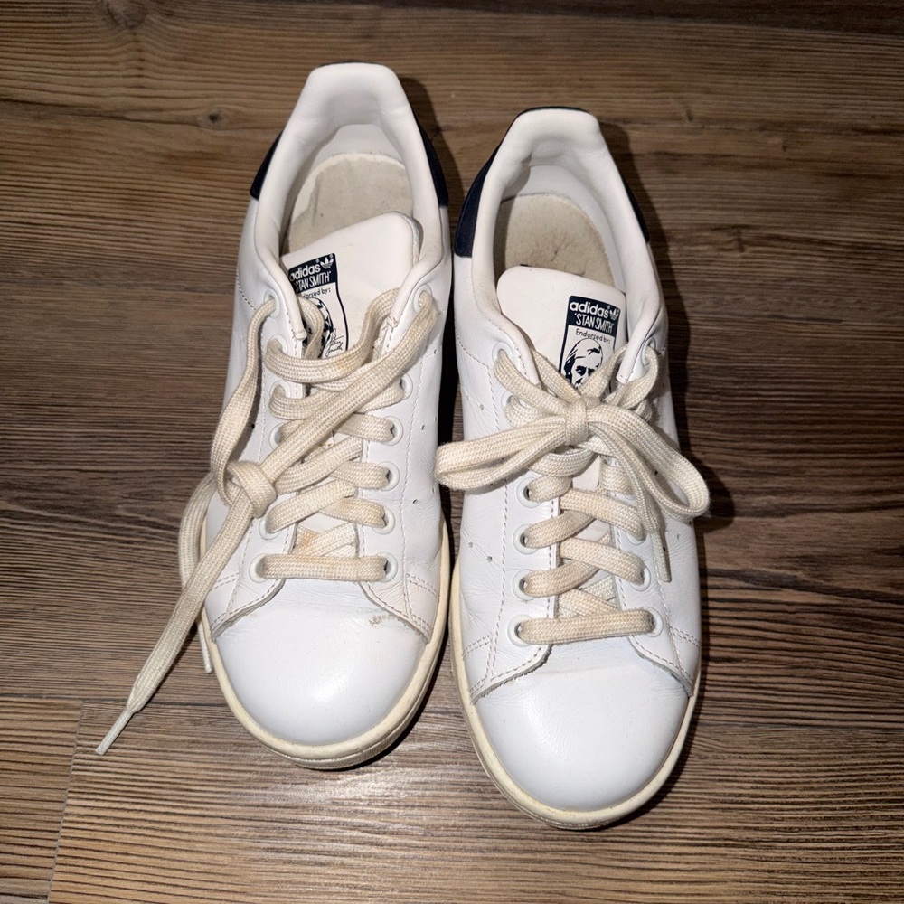 adidas White Leather Sneakers with Navy Heel Tab